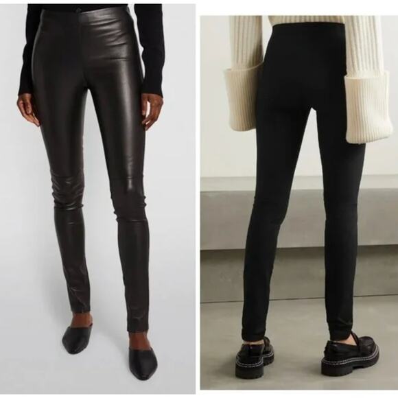 Joseph High-Rise Stretch Lambskin & Gabardine Leather Leggings Size 36/ US 4